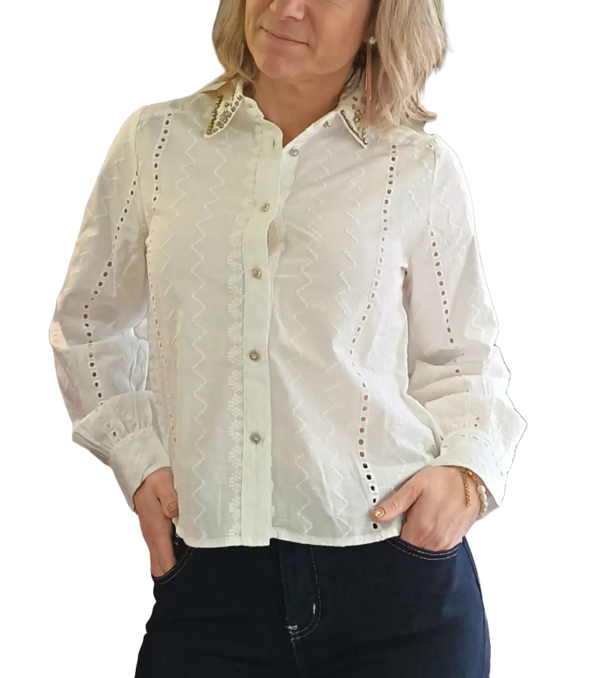 Chemisier blanc col strass
