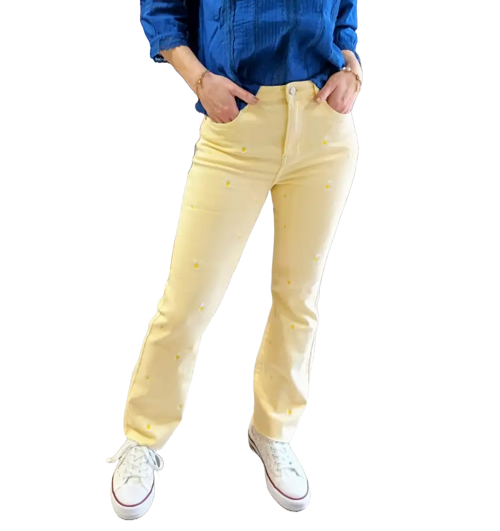 Pantalon marguerites jaune clair